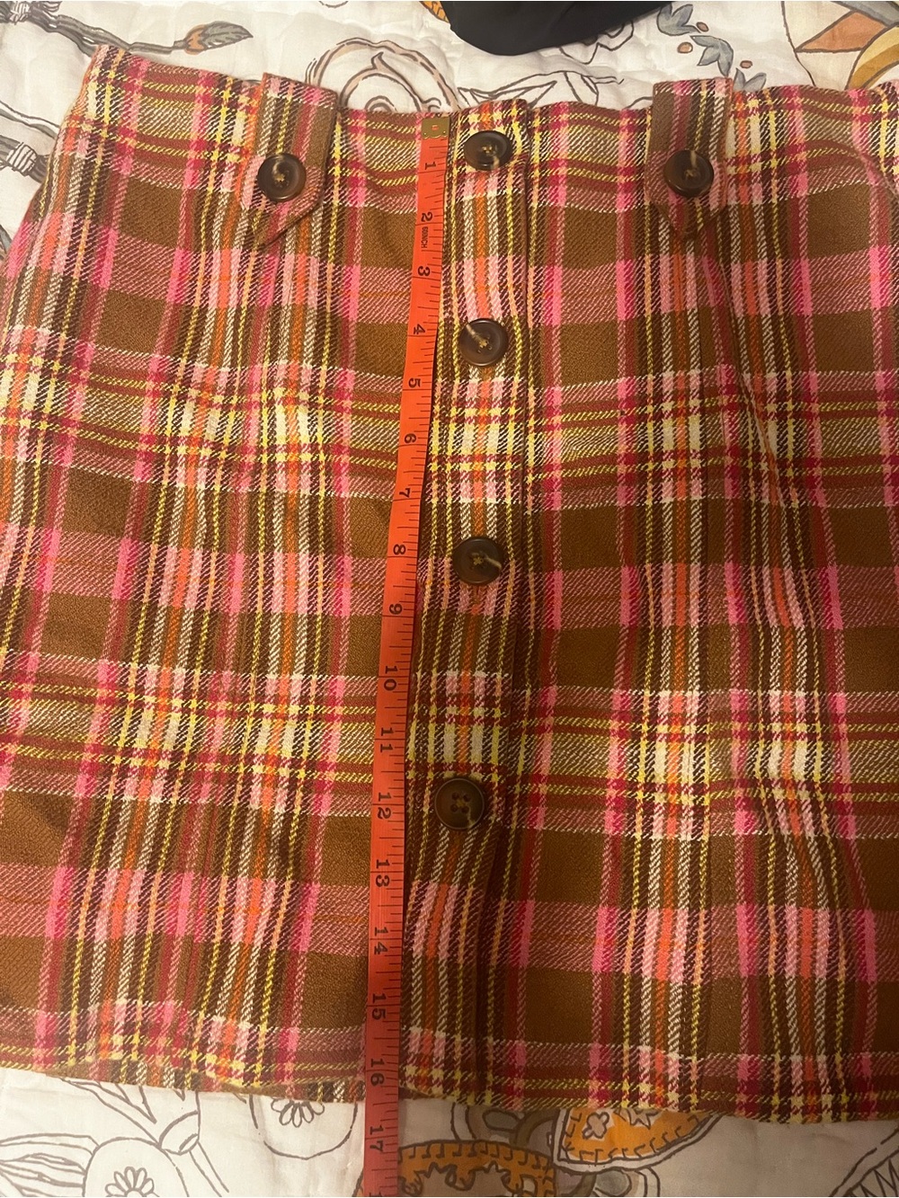 Maeve Anthropologie Plaid Button-Front Mini Skirt in Pink and Brown